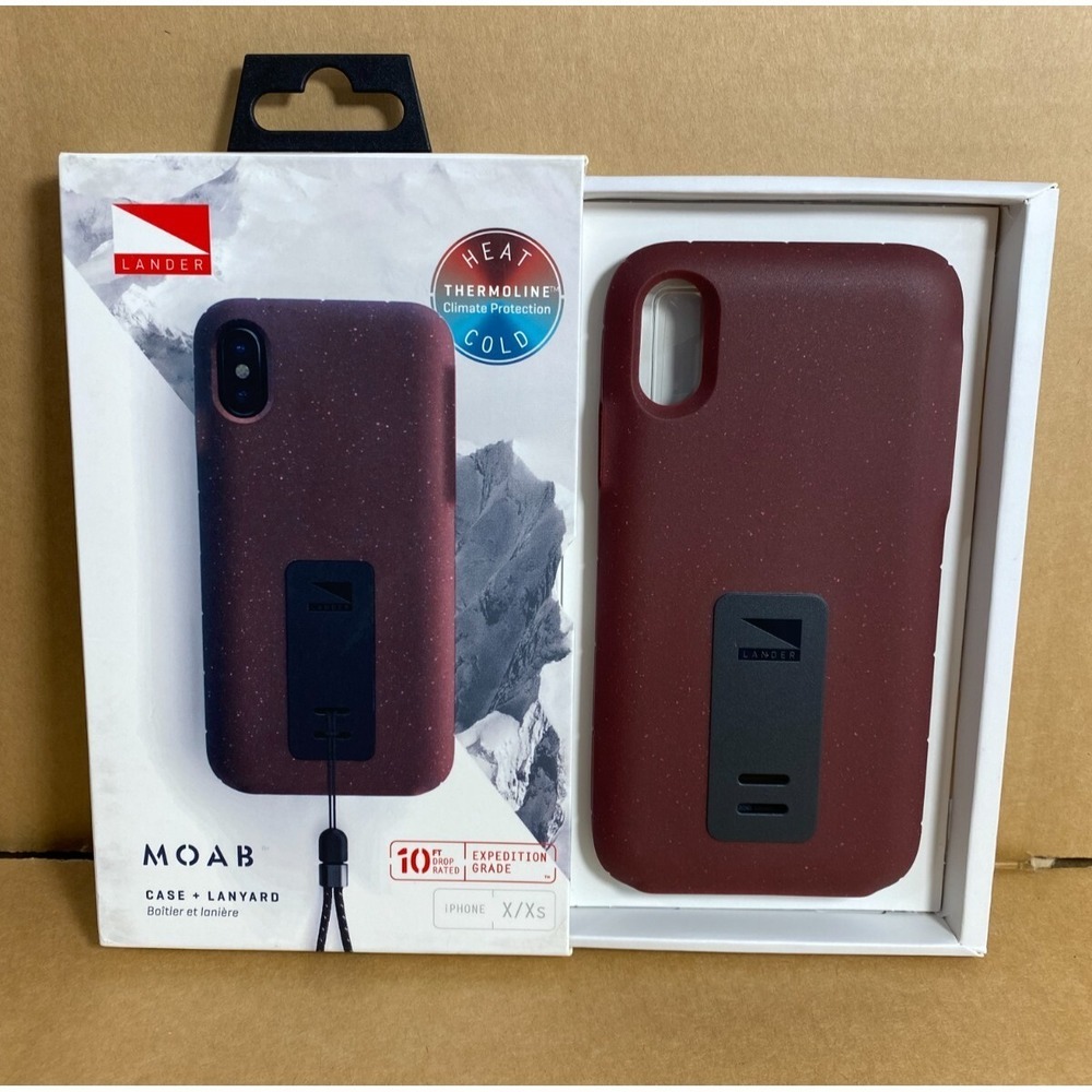 Lander Moab iPhone X XS Case Red Rugged Slim Case Detachable Lanyard Strap